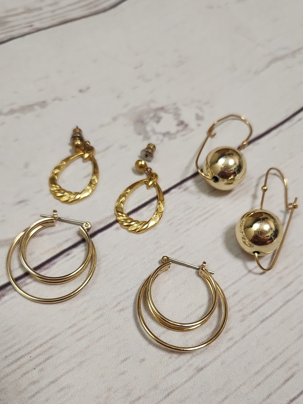 Gold-Tone Mixed Hoop and Ball Drop Earring Set